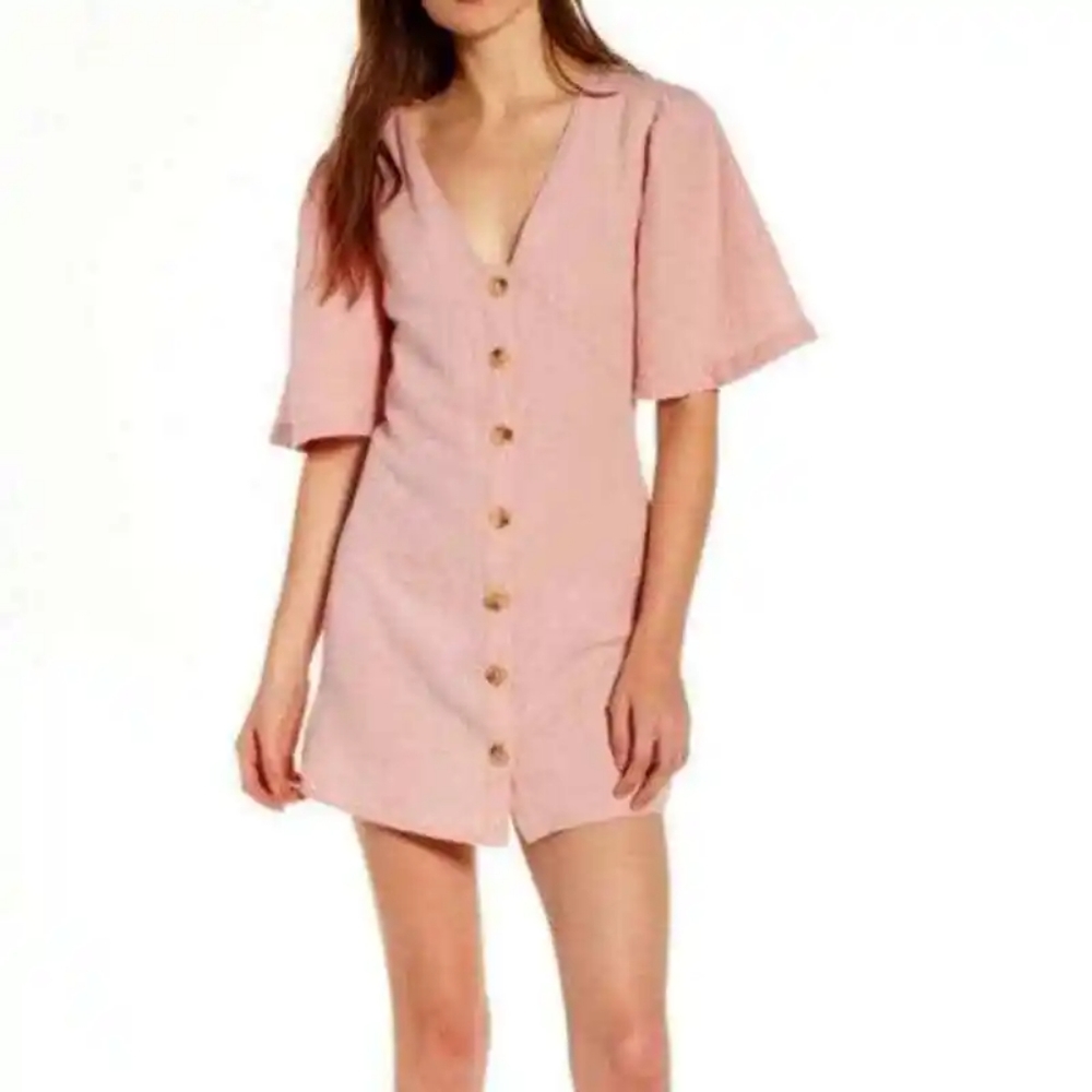 Topshop Size 2 - Pink Linen-Blend Button Down Shift Dress